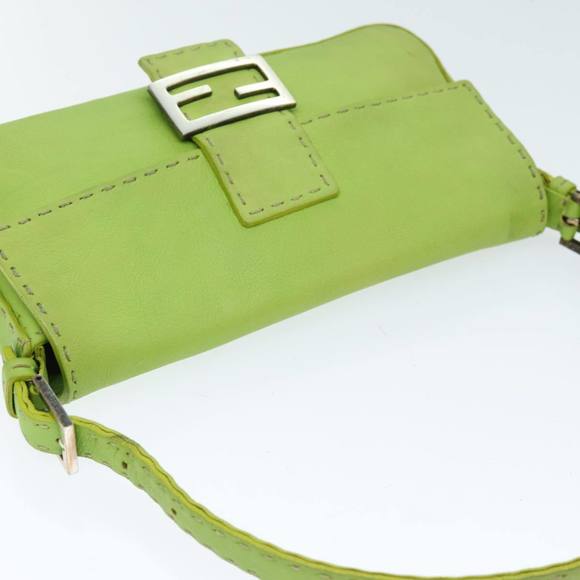 FENDI Celeria Mamma Baguette Shoulder Bag Leather Green Auth yk12521 - Picture 6 of 16